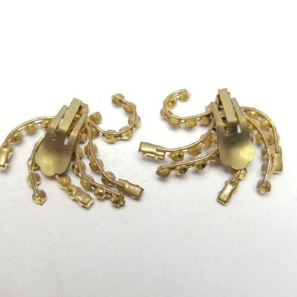 Vintage Purple Rhinestone Flower Spiral Clip On Earrings 60s Style Unique Design - Picture 4 of 7